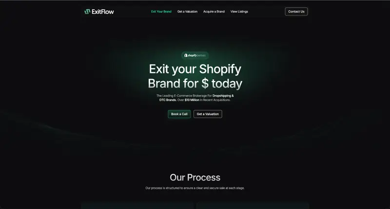 Exitflow website homepage designed by CAPVANE