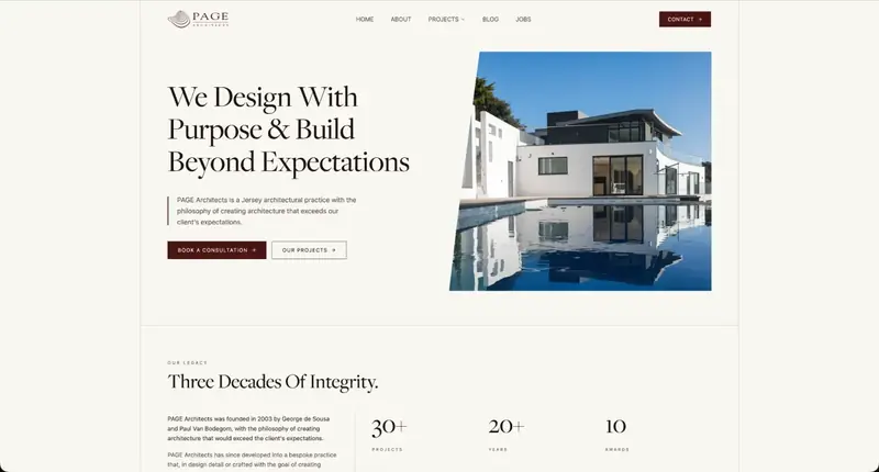 Architects website homepage designed by CAPVANE